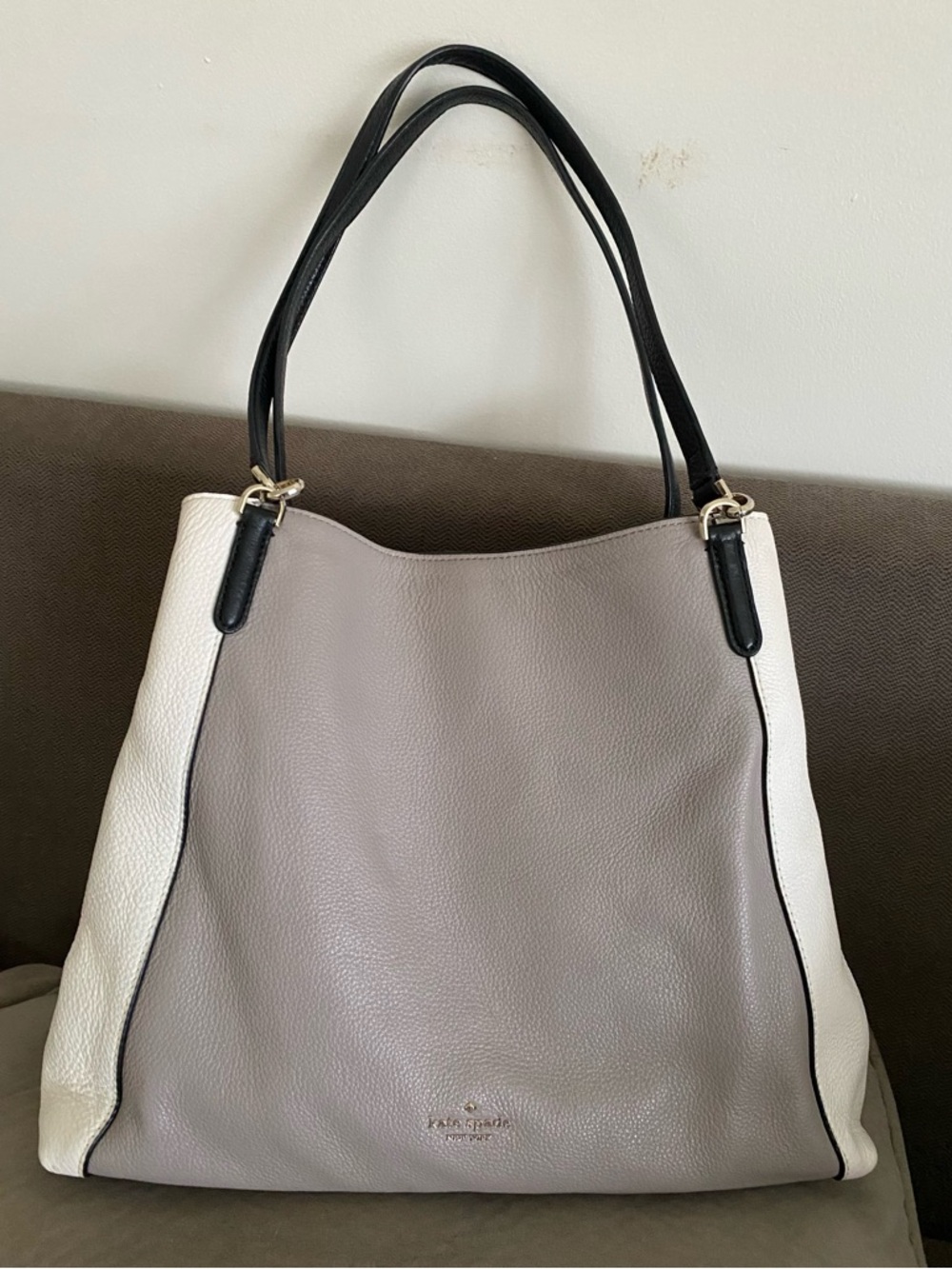 Kate Spade Jackson Large Triple Compartment Shoulder Tote Bag in Grey/Pure White
